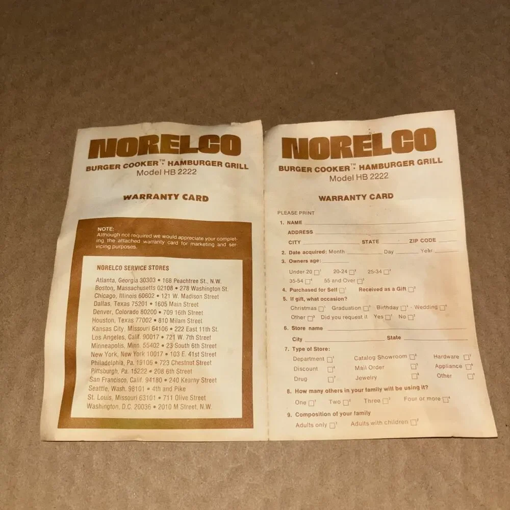 Vintage Norelco Burger Cooker Double Hamburger Grill Model HB 2222-OPEN BOX